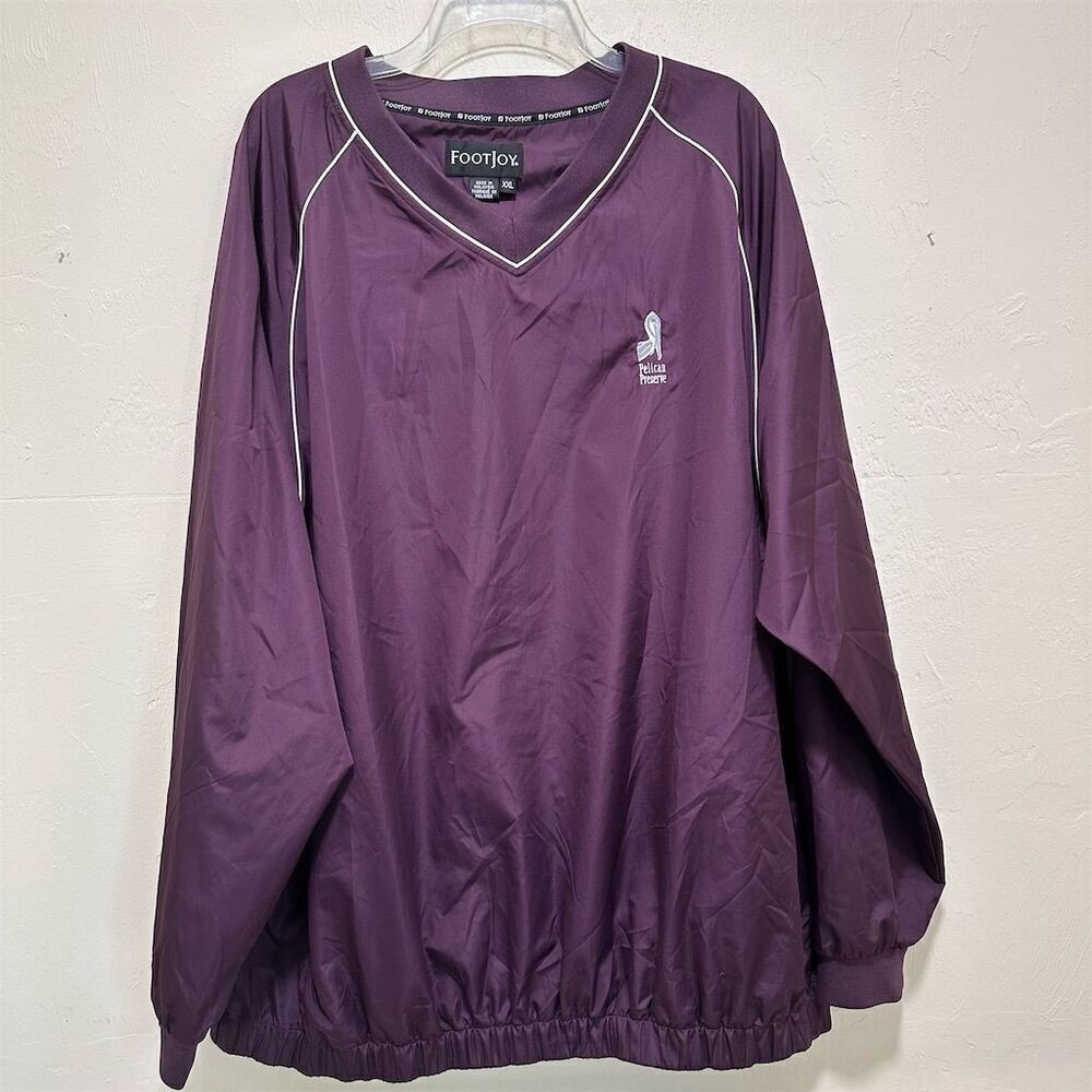 FootJoy Men's 2XL Golf Windbreaker V-Neck Pullover Plum/White Long Sleeve Jacket